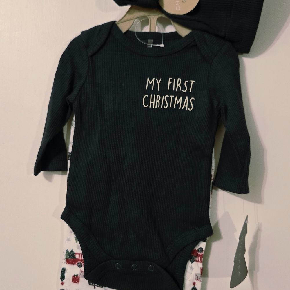 Chick Pea Festive Dark Green 'My First Christmas' 3 Pc Set